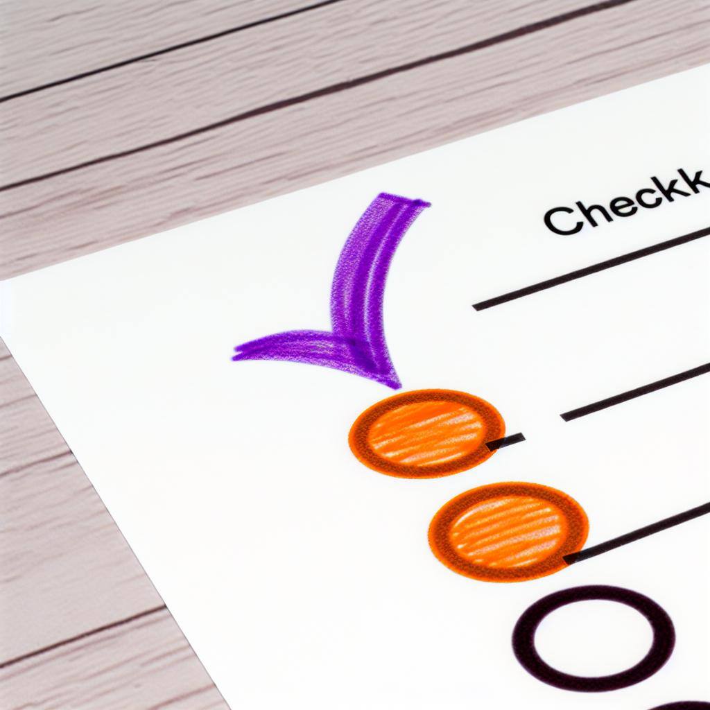Create a half completed checklist utilizing purple, orange, black and white